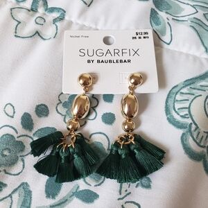 Sugarfix, long earrings with green tassels. Perfect for Christmas 🎄
